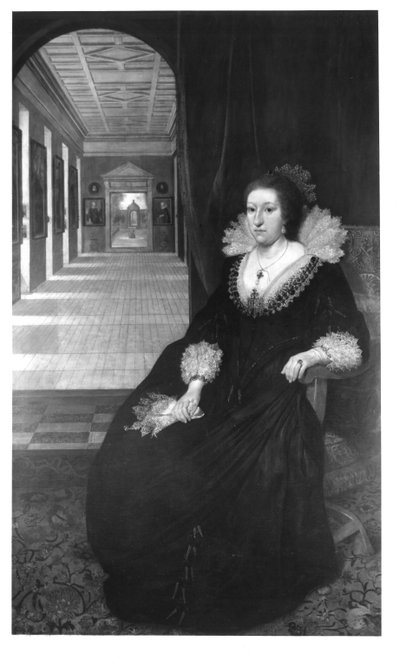 Portret van Aletheia, vrouw van Thomas Howard door Daniel Mytens