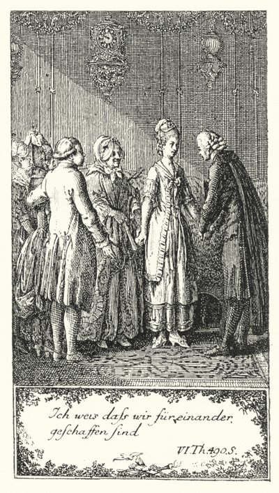 Ik weet dat we voor elkaar gemaakt zijn (gravure) door Daniel Nikolaus (after) Chodowiecki