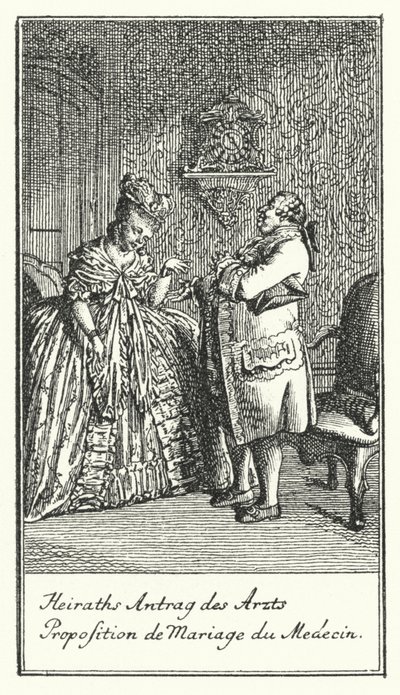 Huwelijksaanzoek van de dokter (gravure) door Daniel Nikolaus (after) Chodowiecki