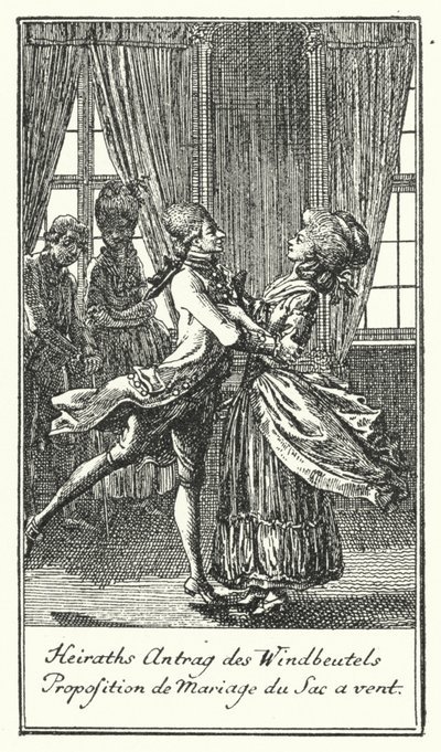 Huwelijksaanzoek van de Windbuil (gravure) door Daniel Nikolaus (after) Chodowiecki