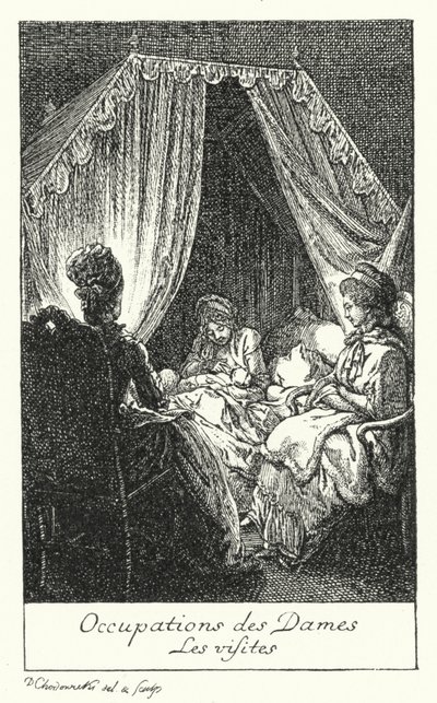 Bezigheden van dames (gravure) door Daniel Nikolaus (after) Chodowiecki