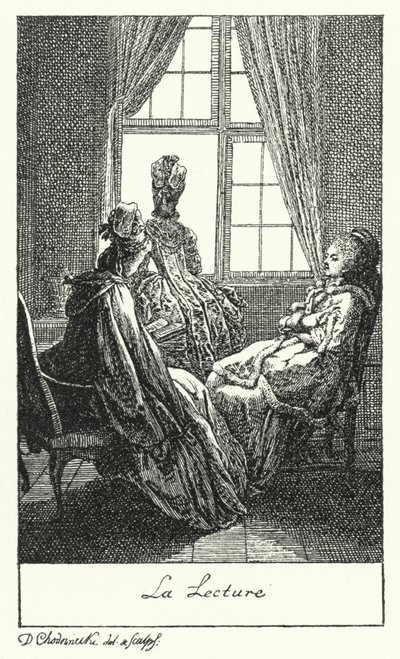 Lezen (gravure) door Daniel Nikolaus (after) Chodowiecki