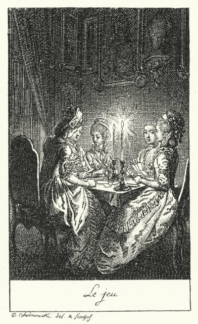 Het spel (gravure) door Daniel Nikolaus (after) Chodowiecki