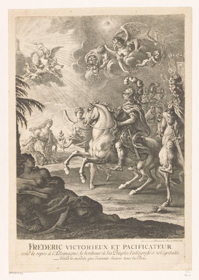 Allegorische voorstelling met Frederik de Grote te paard door Daniel Nikolaus Chodowiecki