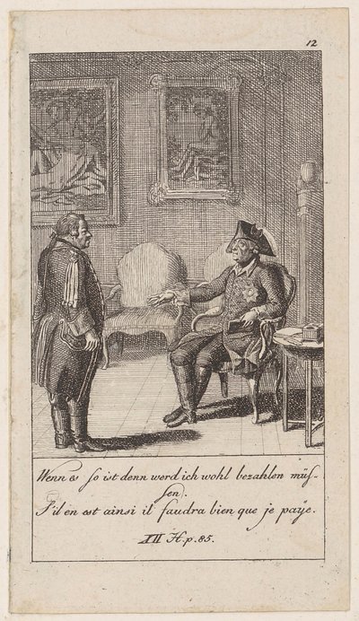 Blad 12 bij „Anekdotes en karaktertrekken van Frederik II, koning van Pruisen“ door Daniel Nikolaus Chodowiecki