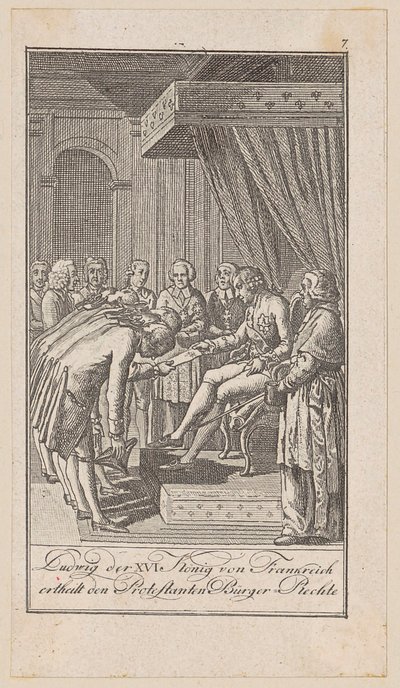 Blad 7 uit "Voorstellingen uit de moderne geschiedenis" door Daniel Nikolaus Chodowiecki