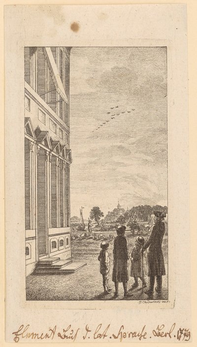 Eerste blad uit Schulzes „Elementarbuch der lateinischen Sprache”, Berlijn 1779 door Daniel Nikolaus Chodowiecki