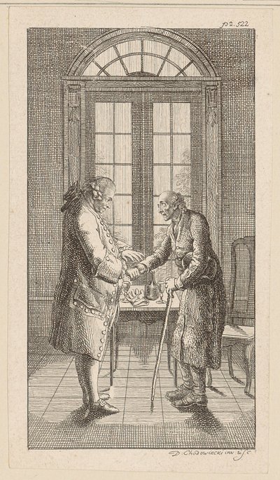 De heer v. G. schudt de oude man de hand door Daniel Nikolaus Chodowiecki