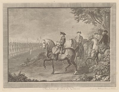 Koning Frederik II van Pruisen, wachtparade in Potsdam door Daniel Nikolaus Chodowiecki