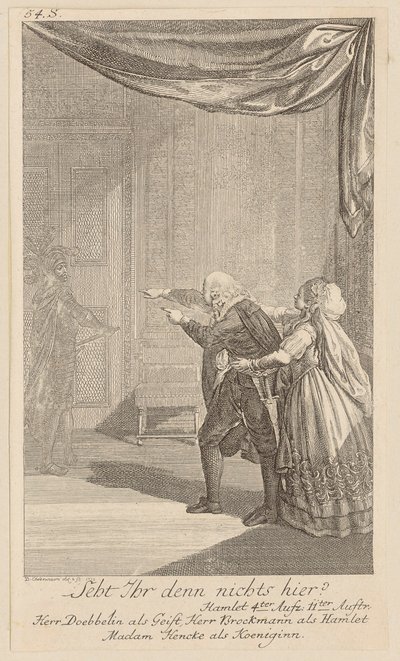 Een nachtelijk gesprek tussen Hamlet en zijn moeder, terwijl de geest van zijn vader verschijnt door Daniel Nikolaus Chodowiecki