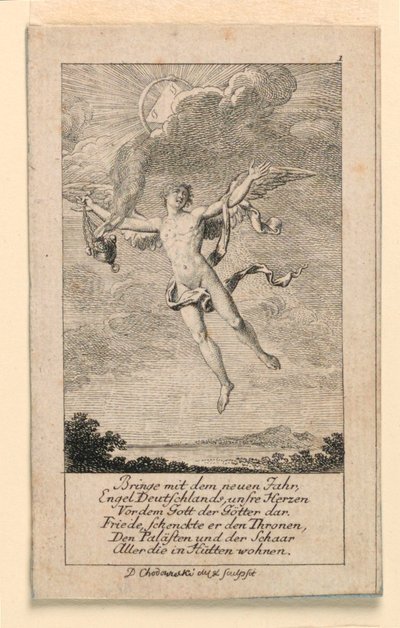 Nieuwjaarswens voor Duitsland, illustratie voor "Königl: Grosbrit [anische] Genealogischer Kalender auf das 1780 Jahr Lauenberg bey J.G. Berenberg" door Daniel Nikolaus Chodowiecki