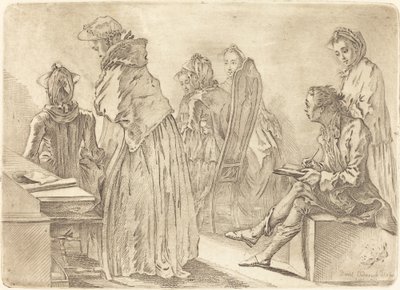 Feest met zes dames en de kunstenaar door Daniel Nikolaus Chodowiecki