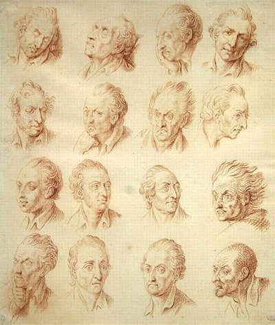 Studies van gezichtsuitdrukkingen door Daniel Nikolaus Chodowiecki