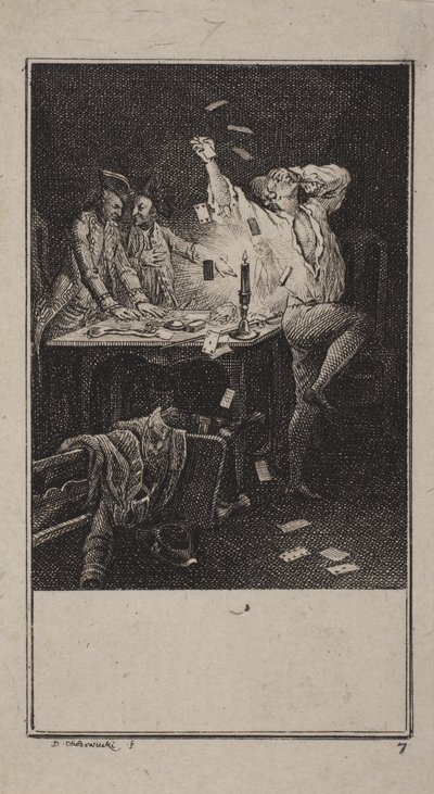 Oefen geduld en minachting voor rijkdom (Übung der Geduld und der Verachtung des Reichtums) door Daniel Nikolaus Chodowiecki