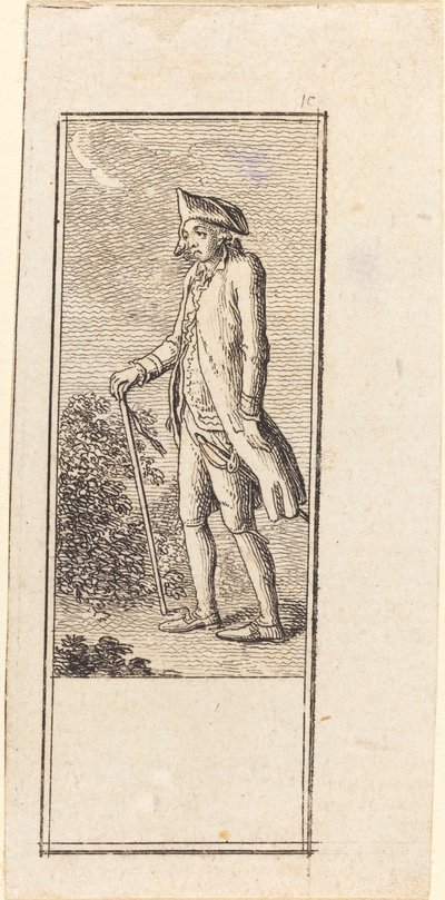 Jonge man met wandelstok door Daniel Nikolaus Chodowiecki