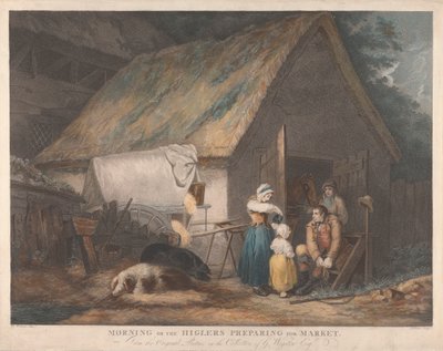 Dieren [een paar]: 1. Ochtend of de Higlers die zich voorbereiden op de markt door Daniel Orme