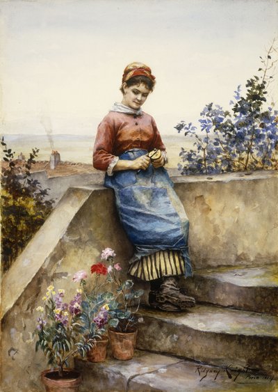 Een appel schillen door Daniel Ridgway Knight