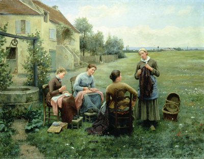 De naaikring (olieverf op doek) door Daniel Ridgway Knight