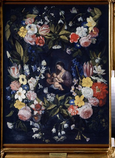Bloemenkrans met Madonna en Kind door Daniel Seghers
