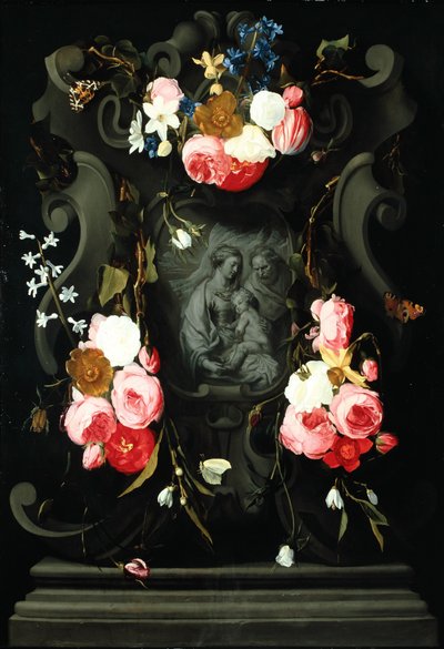 Bloemenguirlande met de Heilige Familie door Daniel Seghers