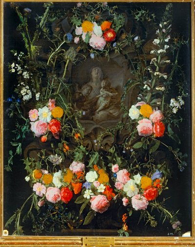 Madonna in een bloemenkrans (olieverf op doek) door Daniel Seghers