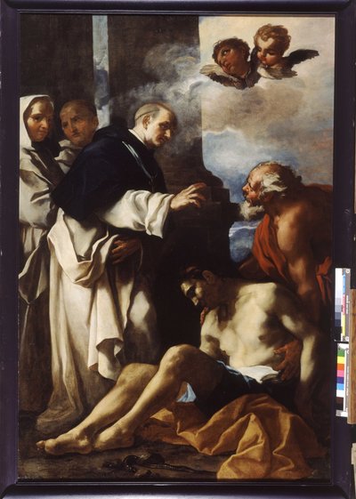 Sint Anthelmus die voor een zieke man zorgt door Daniel Seiter