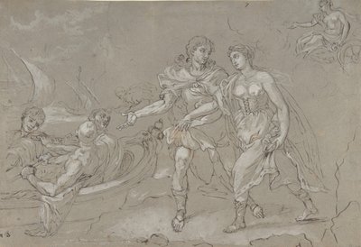 De verkrachting van Helena, verso: Studie van een knielende naakte mannelijke figuur, eind 17e-18e eeuw door Daniel Seiter