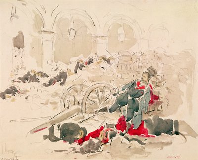 Barricade op de Rue de Rivoli tijdens de Parijse Commune door Daniel Urrabieta Vierge