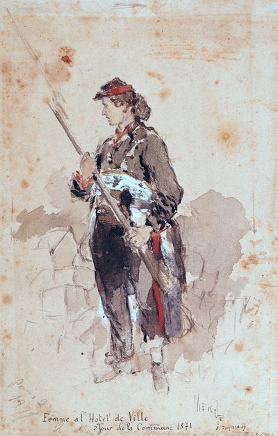 Vrouw bij het stadhuis, tweede dag van de Parijse Commune, 1871 door Daniel Urrabieta Vierge