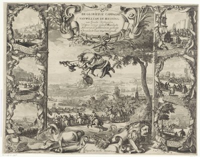 Overwinningen van koning Willem III in Ierland (bovenste helft), 1690 door Daniel de Lafeuille