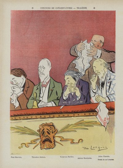Wedstrijd bij het Conservatorium van Parijs - tragedie. Illustratie voor Le Rire door Daniel de Losques