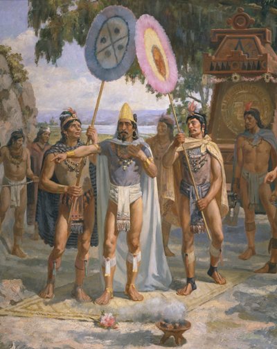 Keizer Montezuma II (ca. 1470-1520) in Chapultepec door Daniel del Valle