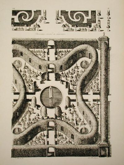 Prieeltjes bedekt met haagbeuk (gravure) door Daniel the Elder Marot