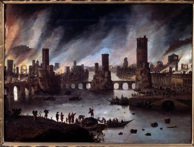 Uitzicht op de brand van Troje. Schilderij door Daniel van Heil (1604-1662) 17e eeuw. Besancon, Musee Des Beaux Arts door Daniel van Heil