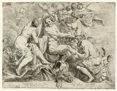 De vergoddelijking van Aeneas door nimfen en cupido