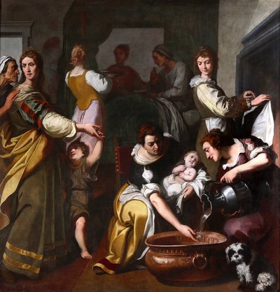 Leven van de Maagd: "De Geboorte van Maria" Schilderij door Daniele Crespi (1598-1630) 17e eeuw Museo della Basilica di Santa Maria Assunta, Gallarate, Italië door Daniele Crespi