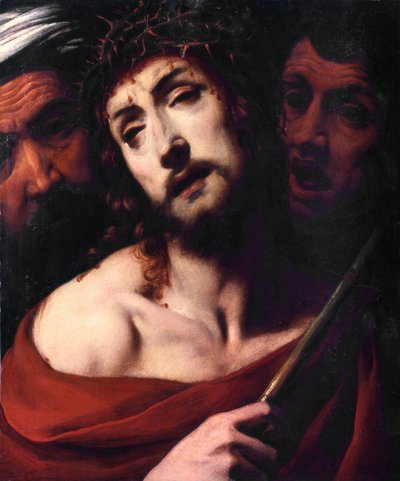 De bespotting van Christus Gezicht van de lijdende Christus met doornen. Schilderij door Daniele Crespi (1598-1630) 17e eeuw Basilica San Giovanni, Busto Arsizio Italië door Daniele Crespi
