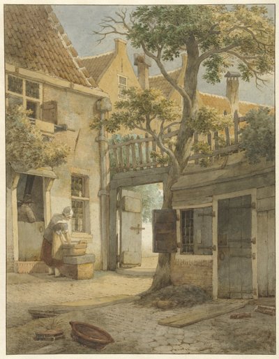 Binnenplaats van een hofje te Amsterdam door Daniël Kerkhoff