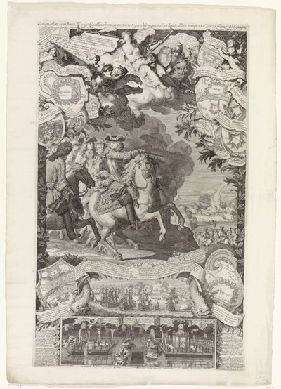 Overwinning van de geallieerden op de Fransen en Spanjaarden, 1702 door Daniël Marot (I)