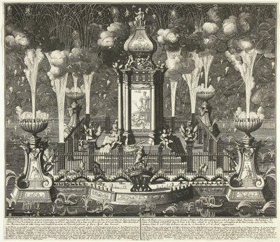 Vuurwerk bij de viering van de Vrede van Utrecht, 1713 door Daniël Stopendaal