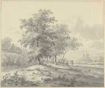 Landschap met twee figuren onder bomen door Daniël van Oosterhoudt (possibly)