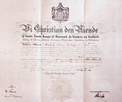 Octrooi ondertekend door Christian IX van Denemarken waarin William Keswick wordt aangesteld als Deens consul in Hong Kong, China, 1880 door Danish School