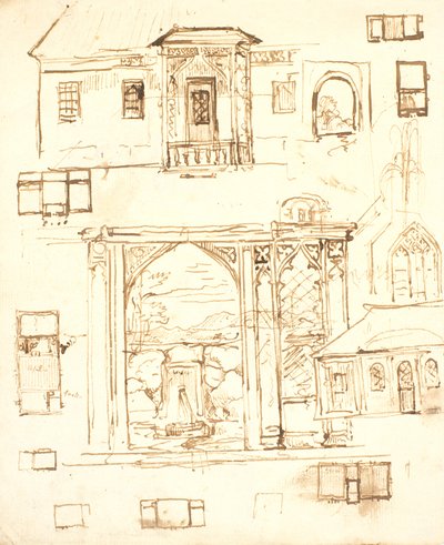 Architectuur- en decoratiestudies in neogotische stijl door Dankvart Dreyer
