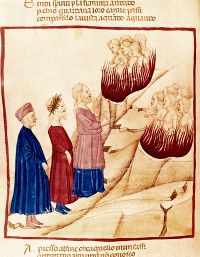 Vagevuur: Dante en Virgil, miniatuur door Dante Alighieri