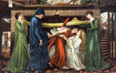 Dante Alighieri ontmoet Beatrice, ca. 1900 door Dante Gabriel (after) Rossetti