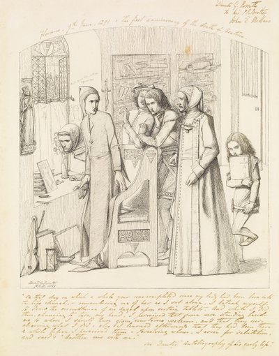 Dante tekent een engel op de eerste verjaardag van de dood van Beatrice, 1848-9 door Dante Gabriel Charles Rossetti