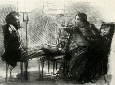 Elizabeth Siddal tekent Rossetti door Dante Gabriel Charles Rossetti