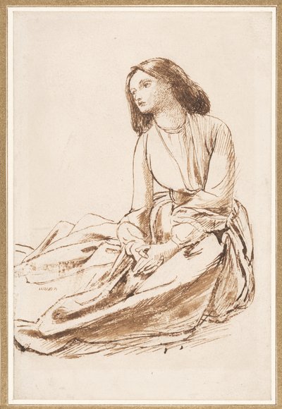 Elizabeth Siddal, zittend op de grond door Dante Gabriel Charles Rossetti