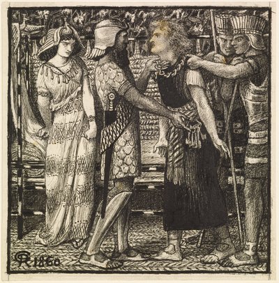 Jozef beschuldigd voor Potifar (voltooide compositie) door Dante Gabriel Charles Rossetti