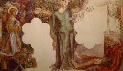 Sir Lancelot verhinderd, door zijn zonde, om de Kapel van de Heilige Graal binnen te gaan door Dante Gabriel Charles Rossetti